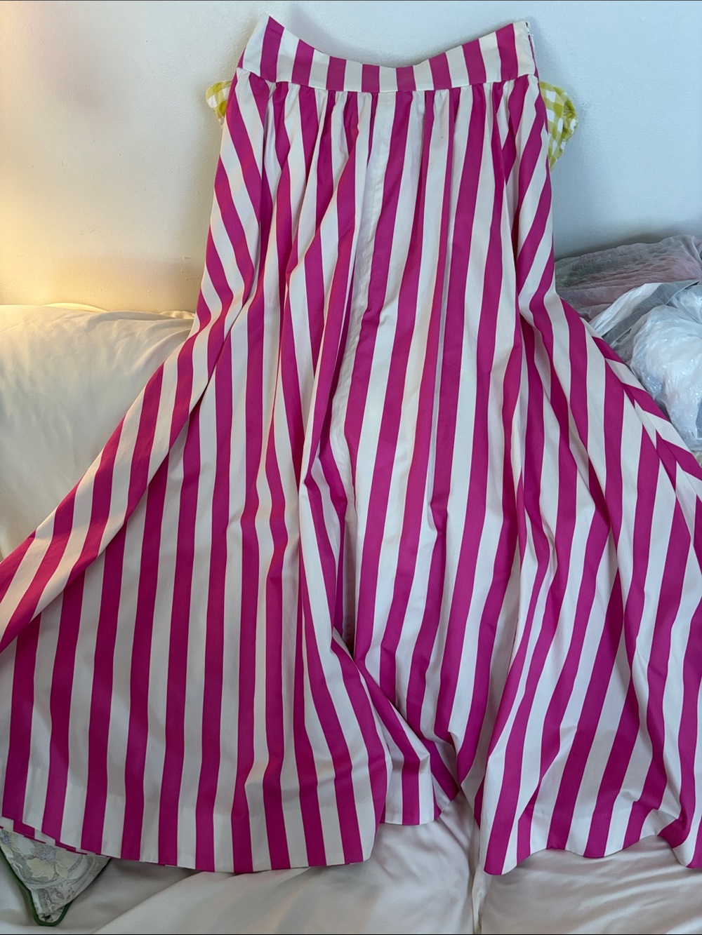 Boden Pink and White Vertical Stripe Maxi Skirt